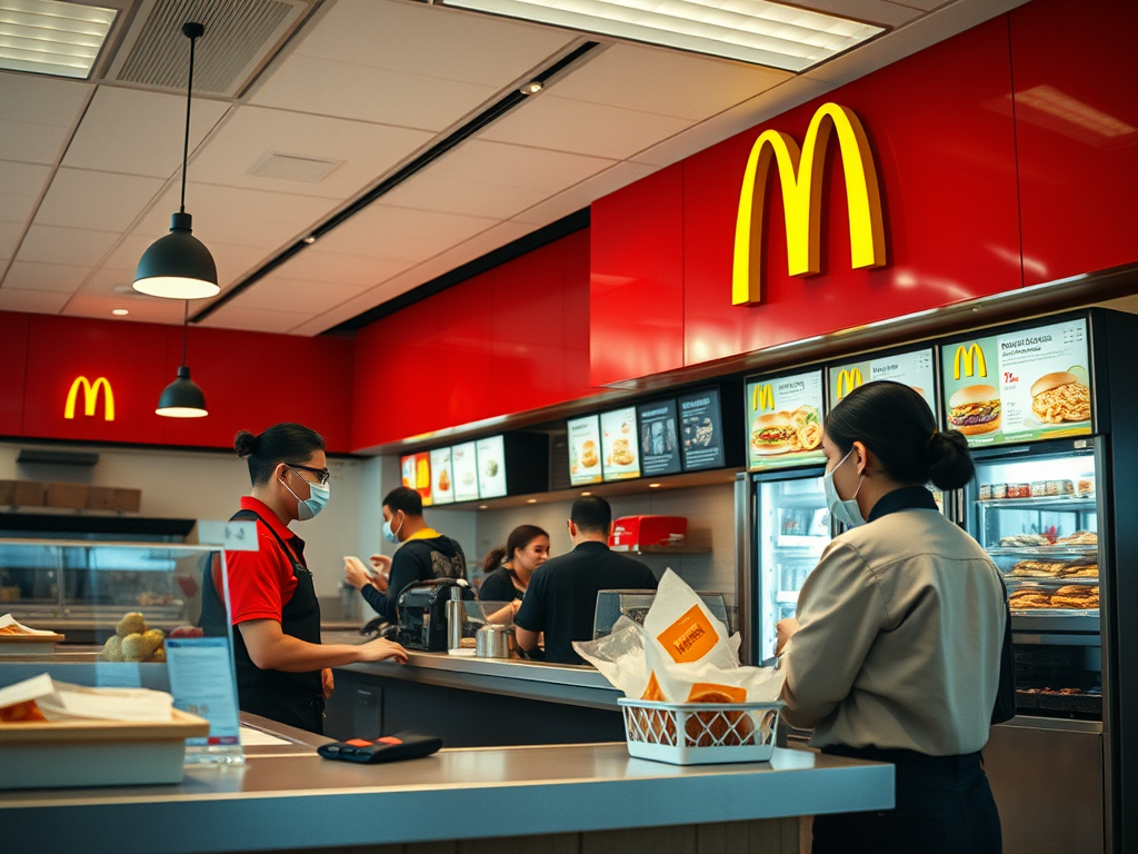 МакДональдс, фастфуд, управління процесами, ощадливе виробництво, кайдзен, стандартизація, Just in Time (JIT), гнучка робоча сила, ефективність, виробничі процеси, обслуговування клієнтів, управління ресторанами, оптимізація простору, корпоративні комунікації, консистентність продукту, глобальний бізнес, харчова промисловість, мультифункціональний персонал, операційна досконалість, репутація бренду